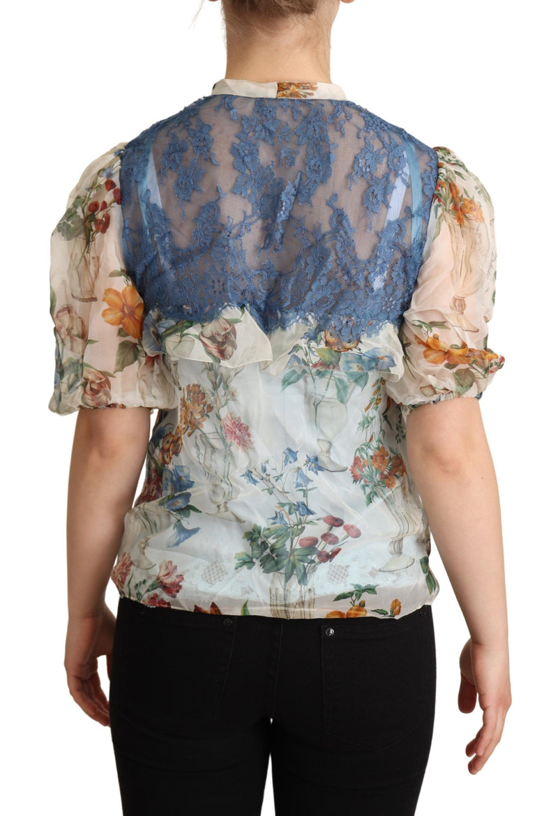 Dolce & Gabbana Chic Floral Silk Blouse with Ascot Women's Collar