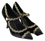 Dolce & Gabbana Black Velvet Gold Mary Janes Women's Pumps