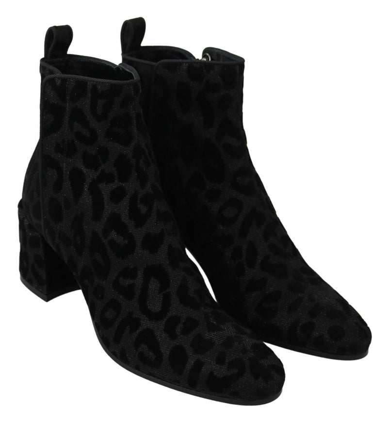 Dolce & Gabbana Elegant Black Leopard Print Short Women's Boots