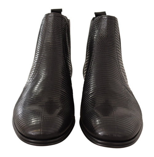 Dolce & Gabbana Elegant Black Leather Lizard Skin Derby Men's Boots