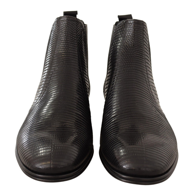 Dolce & Gabbana Black Leather Lizard Skin Ankle Men's Boots