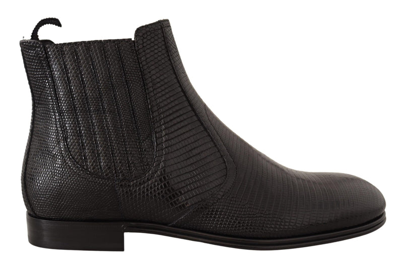 Dolce & Gabbana Elegant Black Leather Lizard Skin Derby Men's Boots