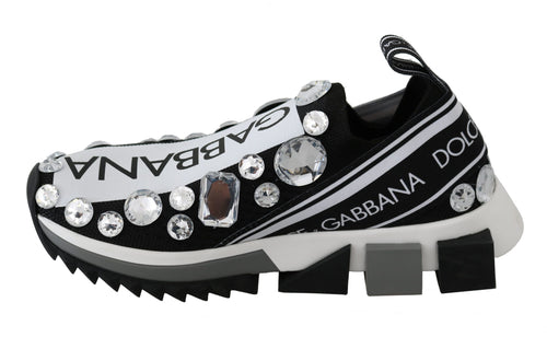 Dolce & Gabbana Chic Monochrome Crystal Studded Women's Sneakers