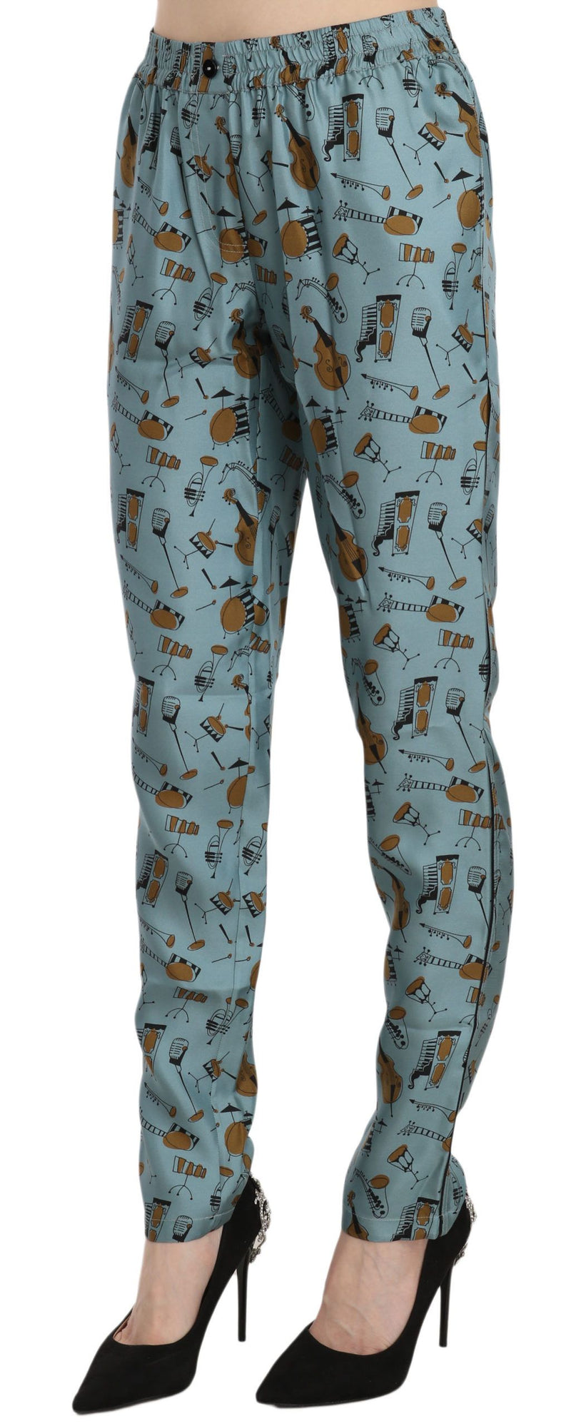 Dolce & Gabbana Blue Musical Instruments Print Tapered Women's Pants