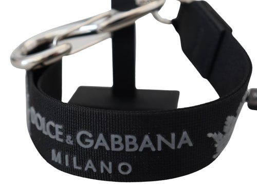 Dolce & Gabbana Black Polyester Logo Silver Tone Brass Women's Keychain