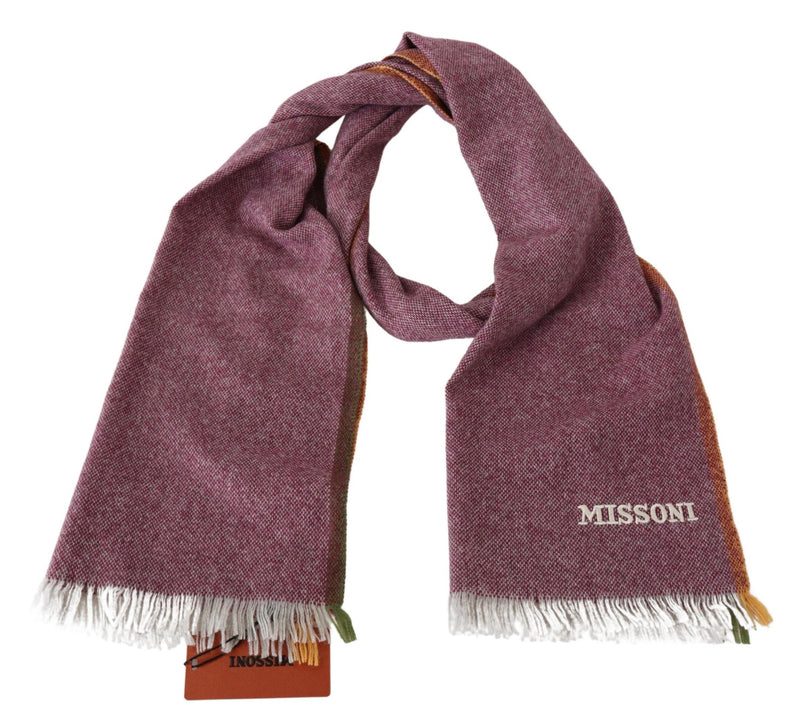 Missoni Chic Maroon Cashmere Scarf with Logo Men's Embroidery