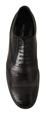 Dolce & Gabbana Elegant Brown Lizard Leather Oxford Men's Shoes