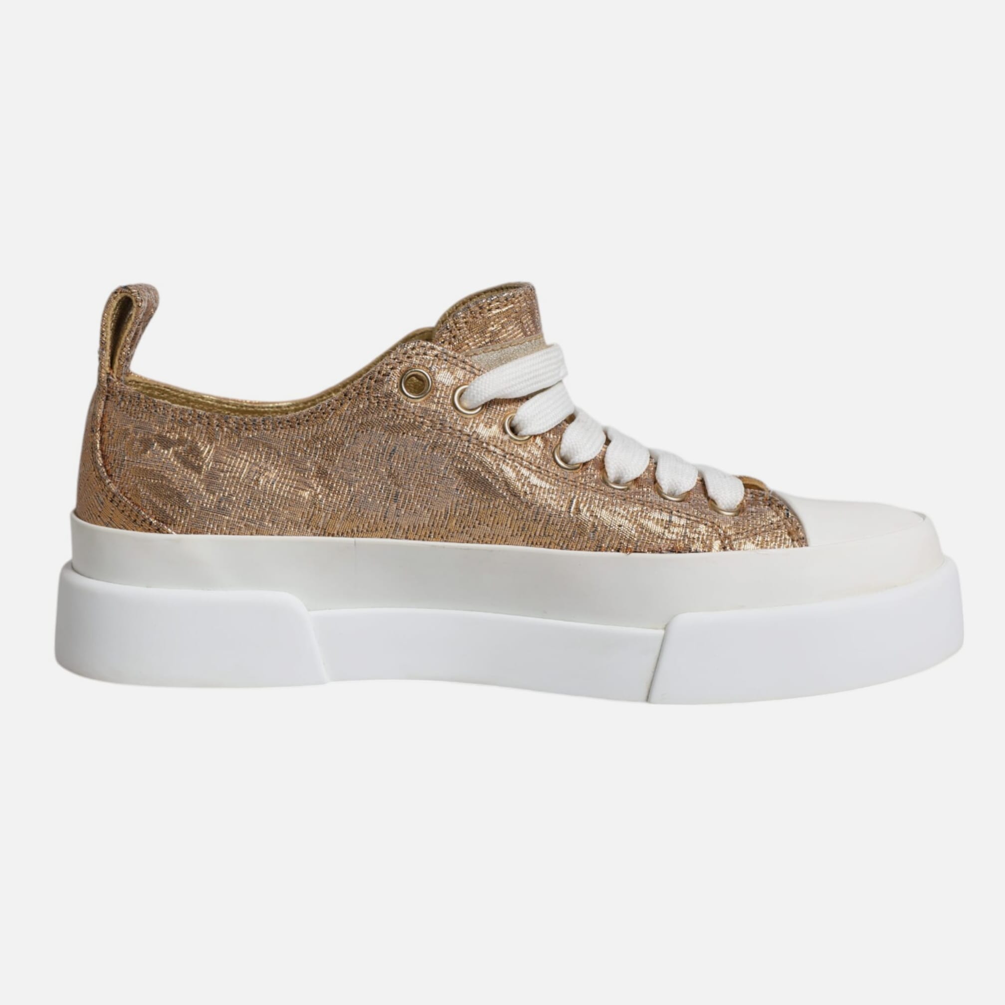 Dolce & Gabbana Gold White Logo Low Top Sneakers Women's Shoes (Pre-Owned)