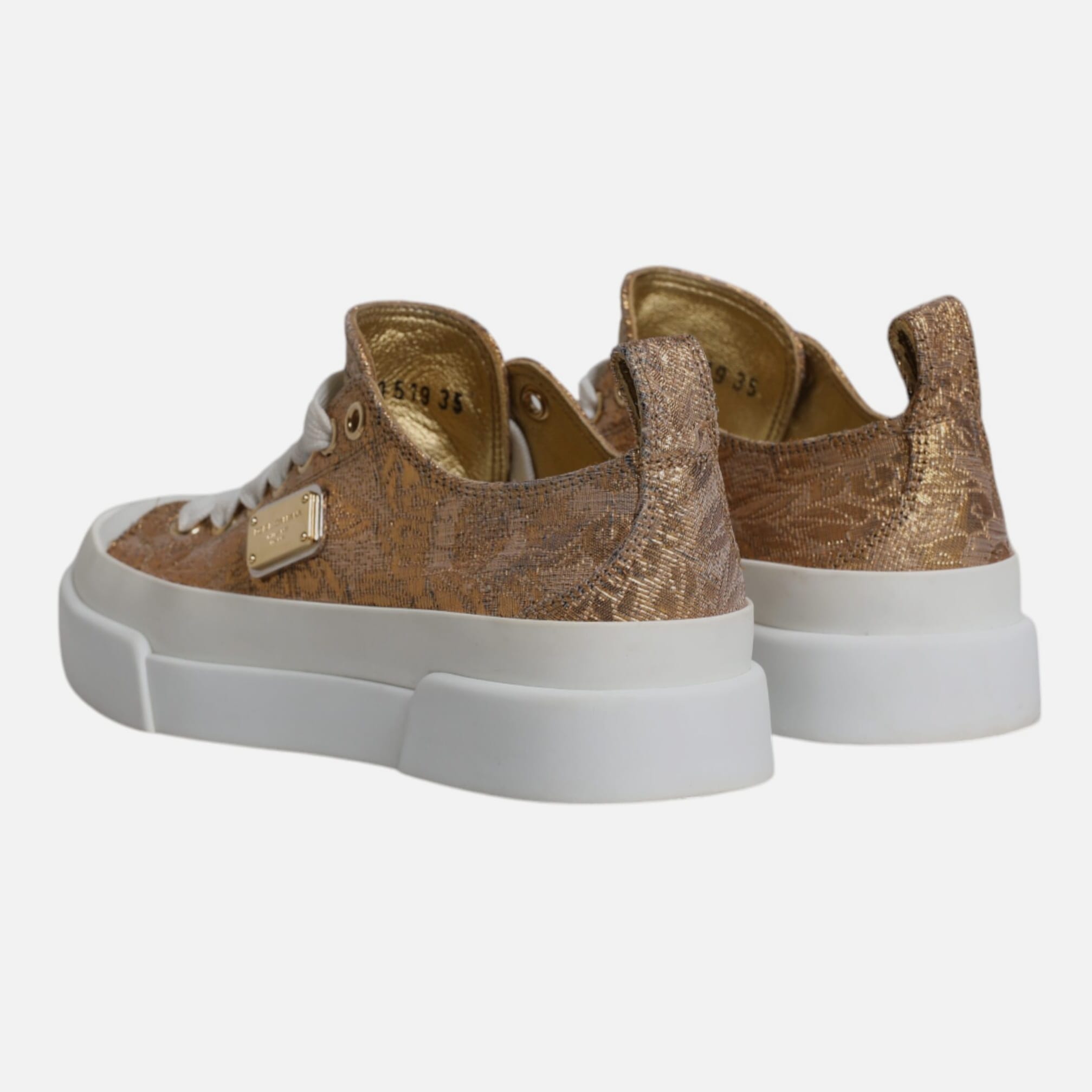 Dolce & Gabbana Gold White Logo Low Top Sneakers Women's Shoes (Pre-Owned)