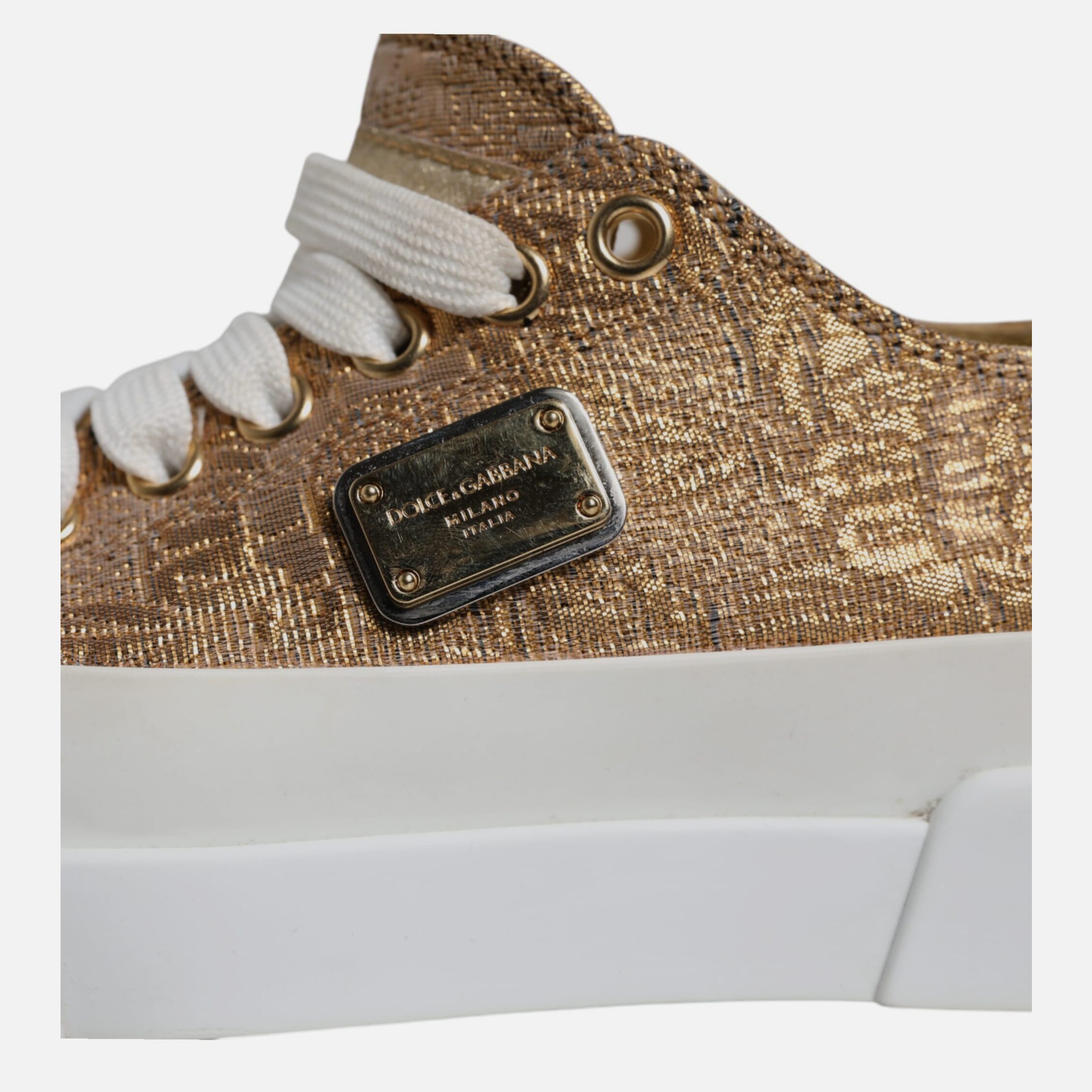 Dolce & Gabbana Gold White Logo Low Top Sneakers Women's Shoes (Pre-Owned)