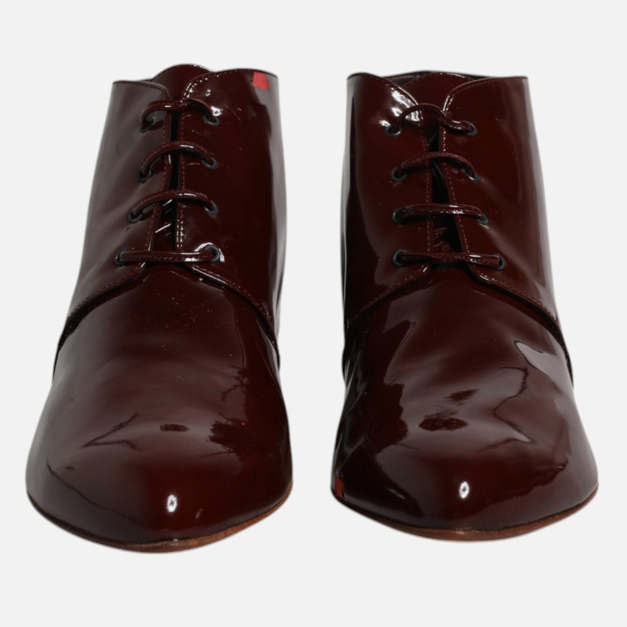 Dolce & Gabbana Maroon Leather Lace Up Ankle Boots Women's Shoes (Pre-Owned)