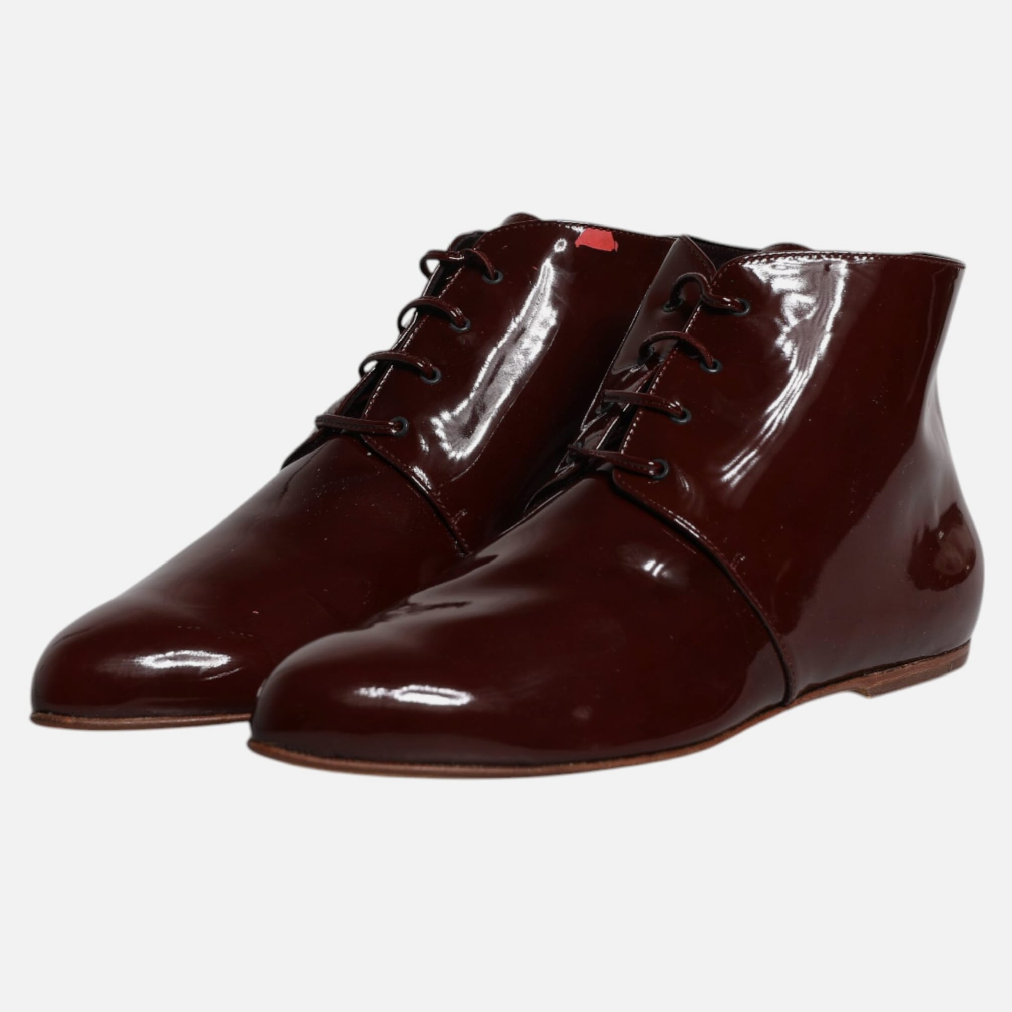 Dolce & Gabbana Maroon Leather Lace Up Ankle Boots Women's Shoes (Pre-Owned)