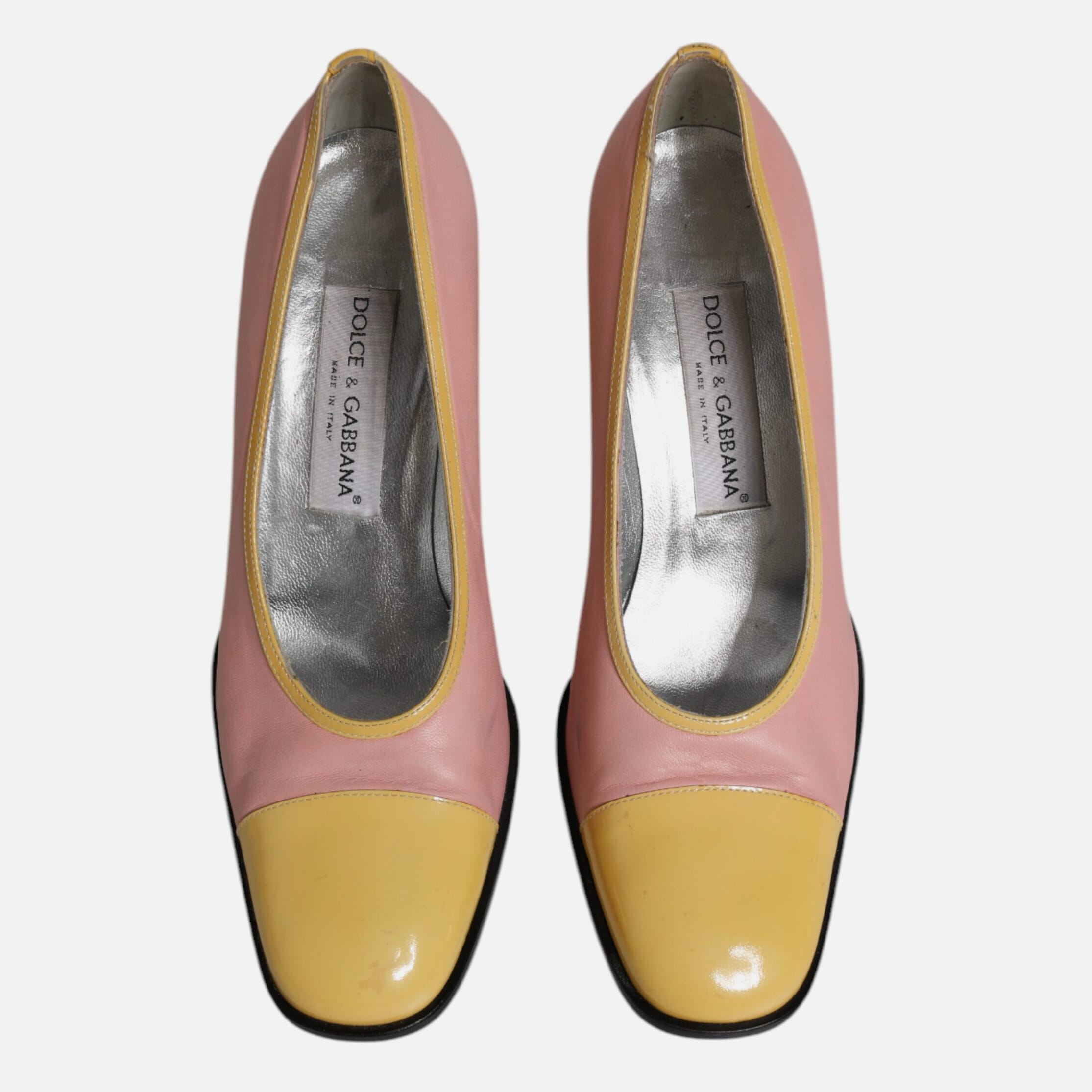 Dolce & Gabbana Pink Yellow Leather Block Heels Pumps Women's Shoes (Pre-Owned)