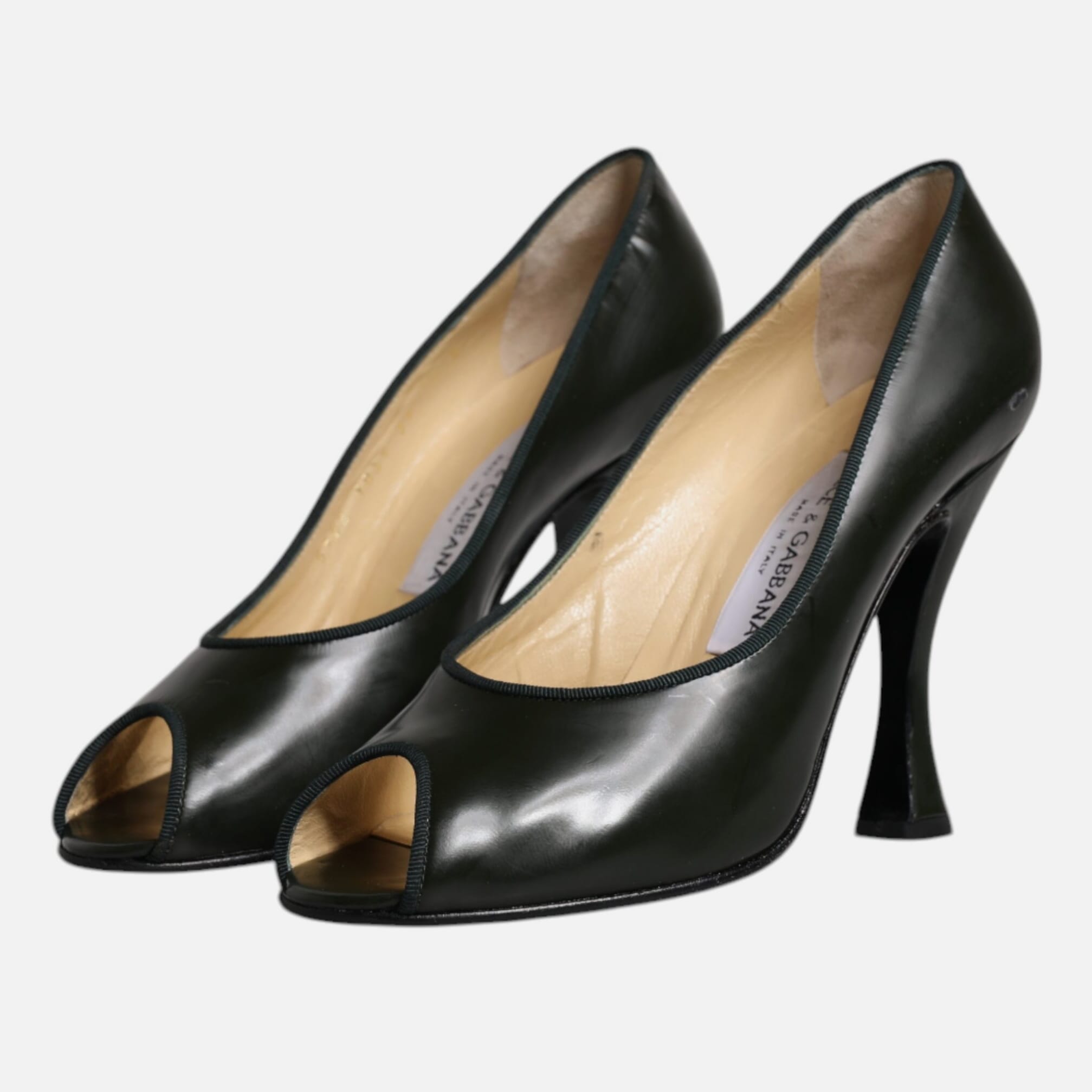 Dolce & Gabbana Green Leather Peep Toe Heels Pumps Women's Shoes (Pre-Owned)