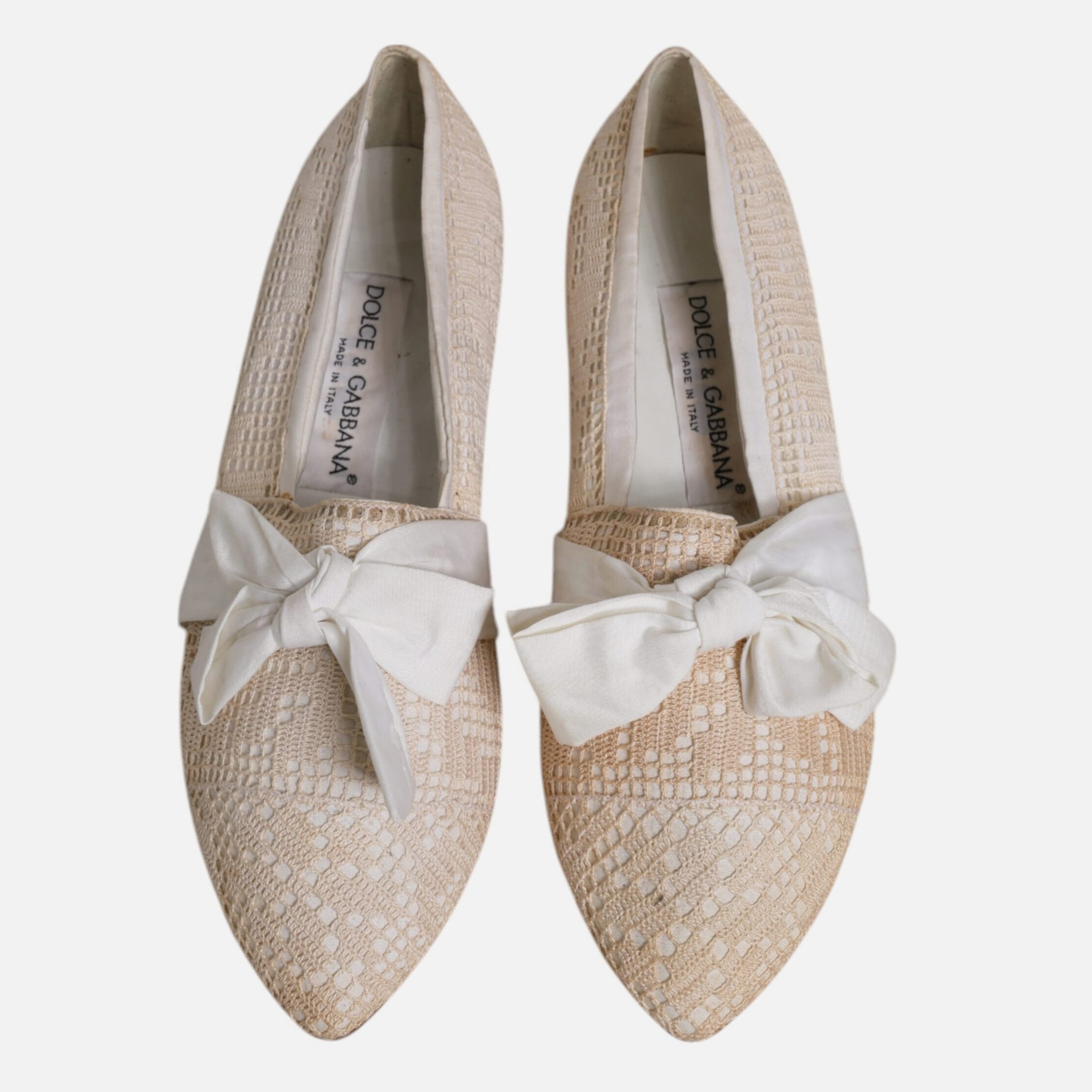 Dolce & Gabbana Beige Ribbon Fabric Ballerina Flats Women's Shoes (Pre-Owned)