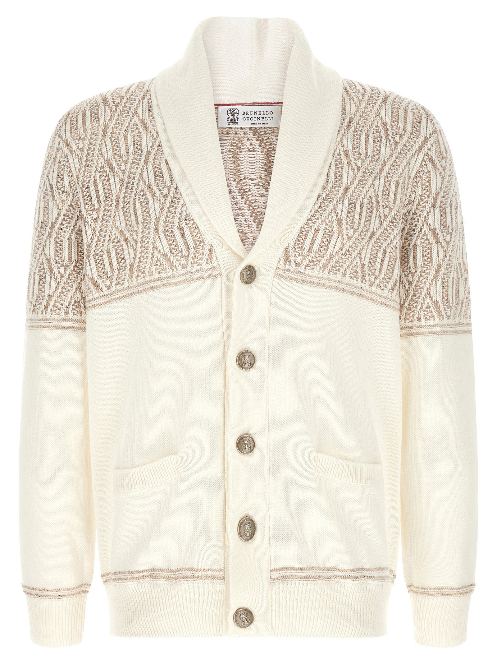Brunello Cucinelli Men's Braided Jacquard Shoulders Cardigan