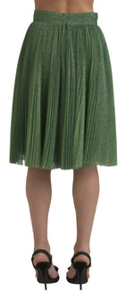 Dolce & Gabbana Enchanting Metallic Green Pleated A-Line Women's Skirt