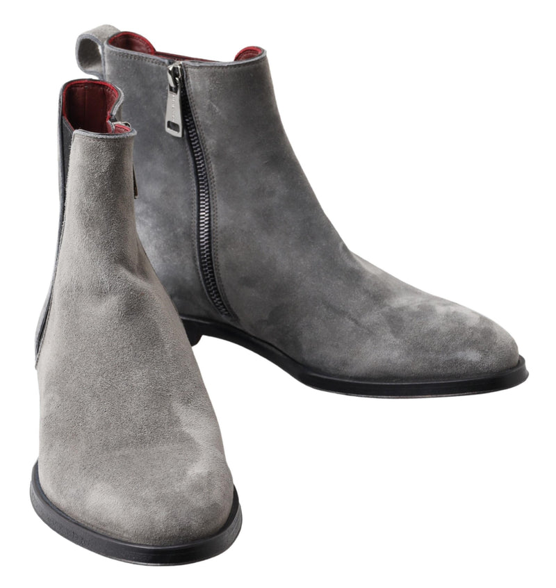 Dolce & Gabbana Elegant Gray Chelsea Leather Men's Boots