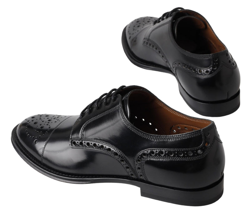 Dolce & Gabbana Elegant Black Leather Oxford Wingtip Men's Shoes