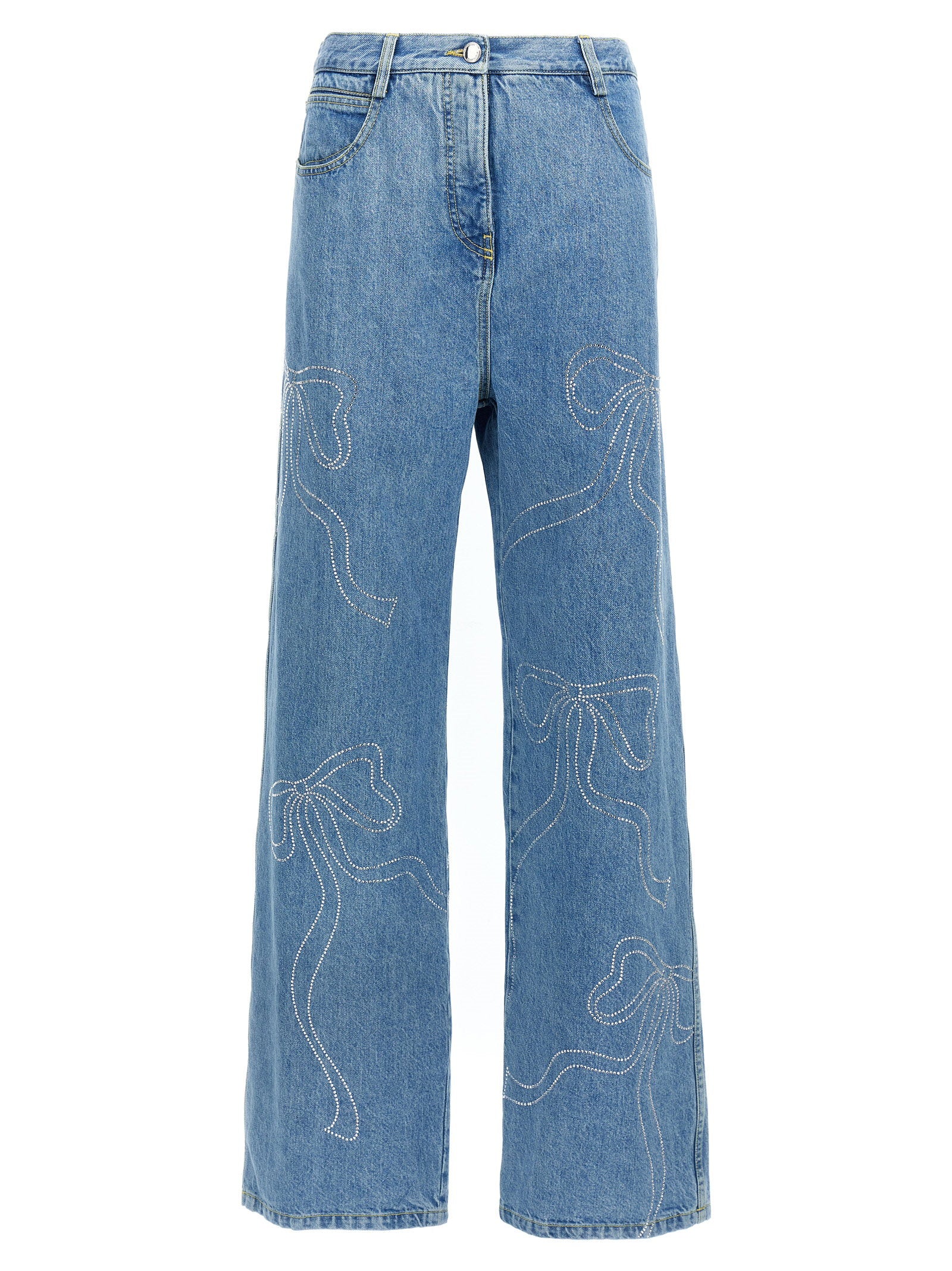Mach & Mach Women's Crystal Ribbon Hot Fix Jeans