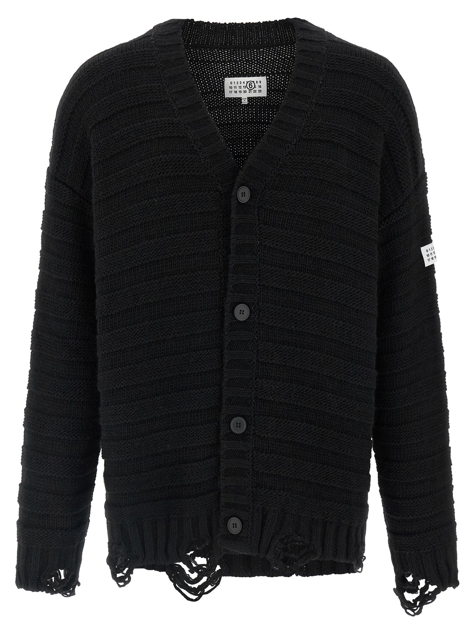 Mm6 Maison Margiela Men's Distressed Wool Cardigan