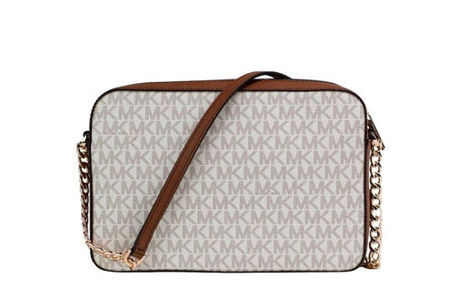 Michael Kors Jet Set Large East West Saffiano Leather Crossbody Bag Handbag (Vanilla Women's Signature)