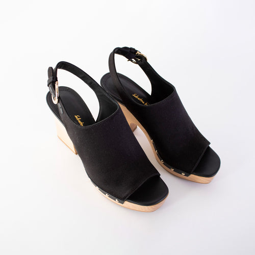 Salvatore Ferragamo Susanne Black Leather and Fabric Wedge Women's Sandals