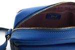 Versace Elegant Blue Calf Leather Camera Case Women's Bag