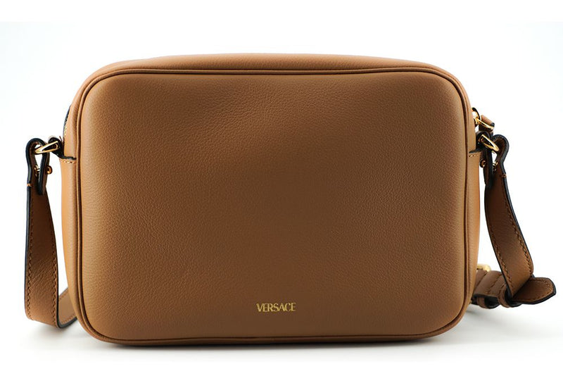 Versace Elegant Brown Leather Camera Case Shoulder Women's Bag