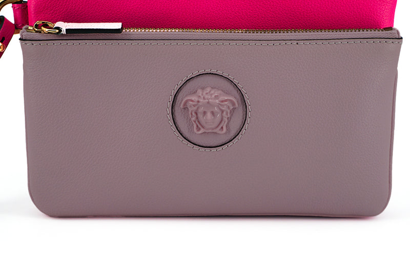 Versace Elegant Pink Leather Pouch Women's Clutch