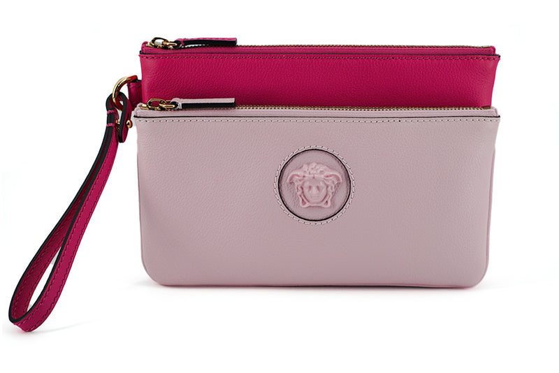 Versace Elegant Pink Leather Pouch Women's Clutch