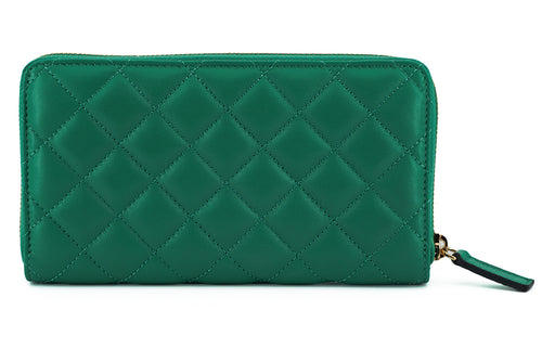 Versace Green Leather Long Zip Around Women's Wallet
