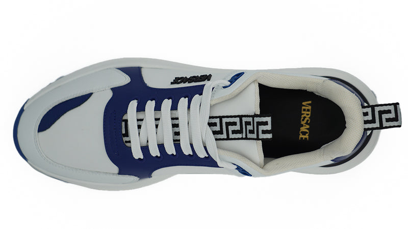 Versace Elegant Blue and White Leather Men's Sneakers