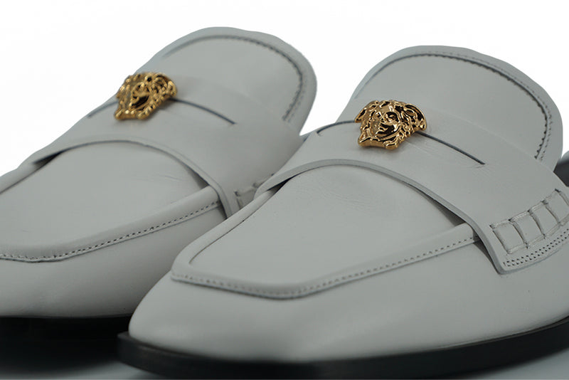 Versace Elegant White Leather Flat Women's Slides
