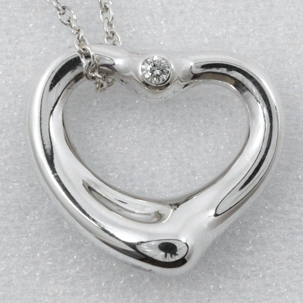 Tiffany & Co. Elsa Peretti Open Heart Pendant Sterling Silver With Diamond Silver Silver Necklace Jewelry (Pre-Owned)