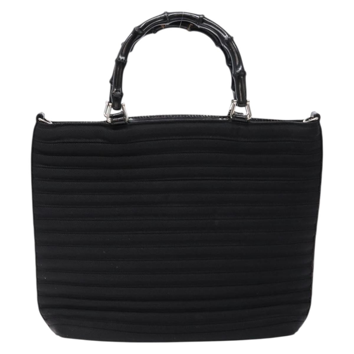 Gucci Vintage Bamboo Handle Nylon Black Nylon Handbag (Pre-Owned)