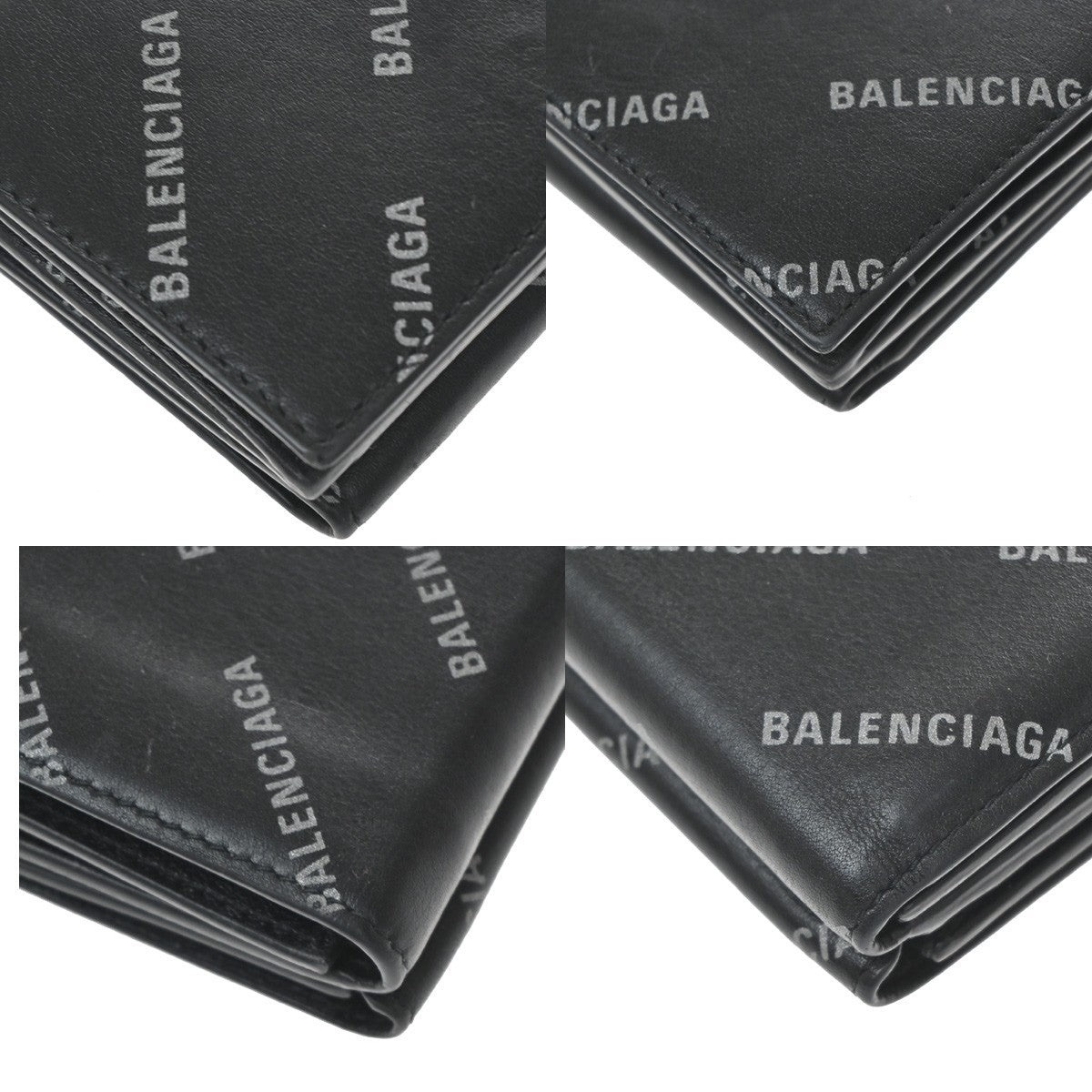 Balenciaga Logo Trifold Wallet Leather Black Leather Clutche & Pouche Bag (Pre-Owned)