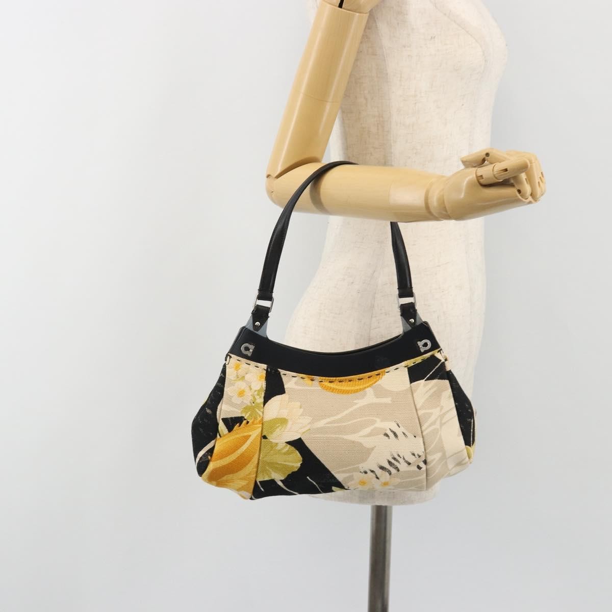 Salvatore Ferragamo Gancini Canvas Beige Canvas Crossbody Bag Bag (Pre-Owned)