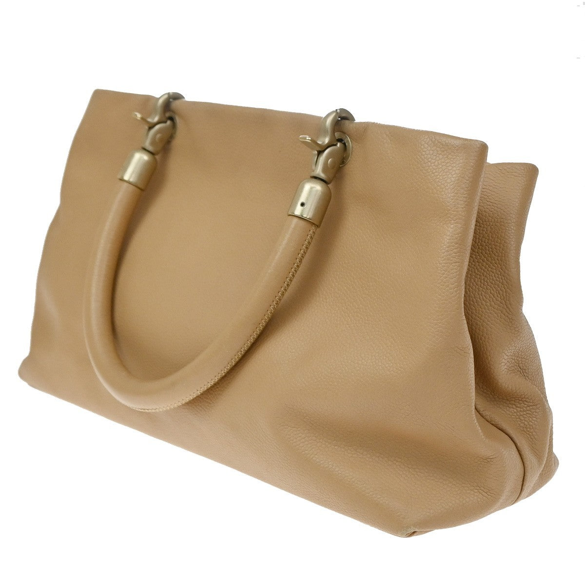 Chanel Vintage Handle Cc Caviar Beige Leather Tote Bag Bag (Pre-Owned)