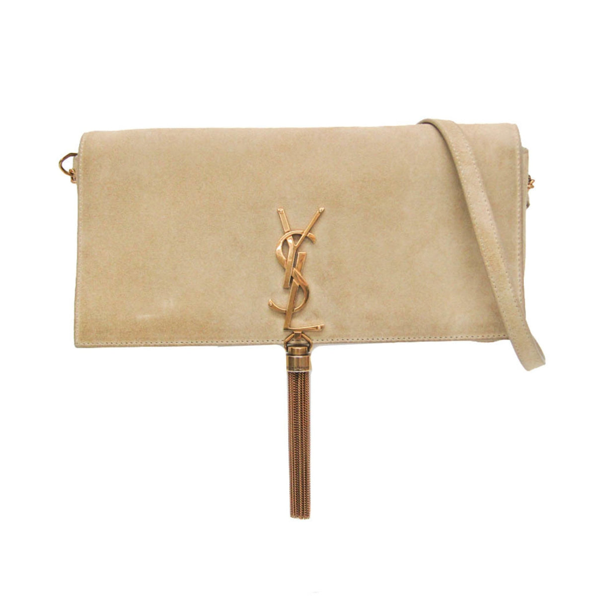 Saint Laurent Classic Monogram Tassel Clutch Suede Beige Suede Clutche & Pouche Bag (Pre-Owned)
