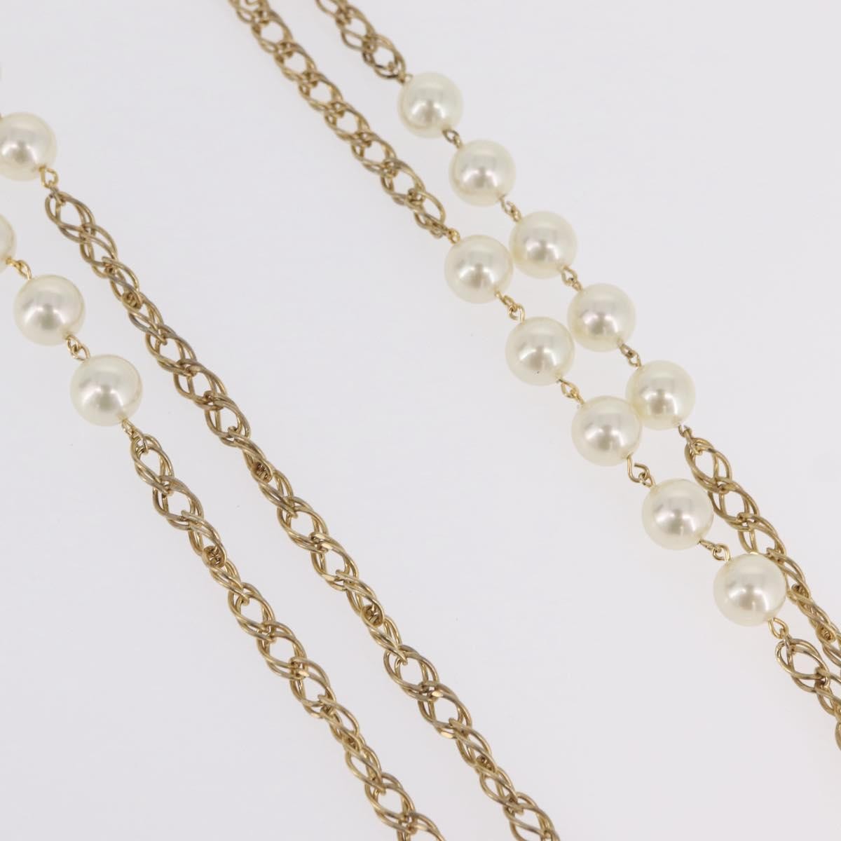 Chanel Vintage Double Pearl Station Long Chain Metal And Faux Pearls Gold Gold_Plated Necklace Jewelry (Pre-Owned)