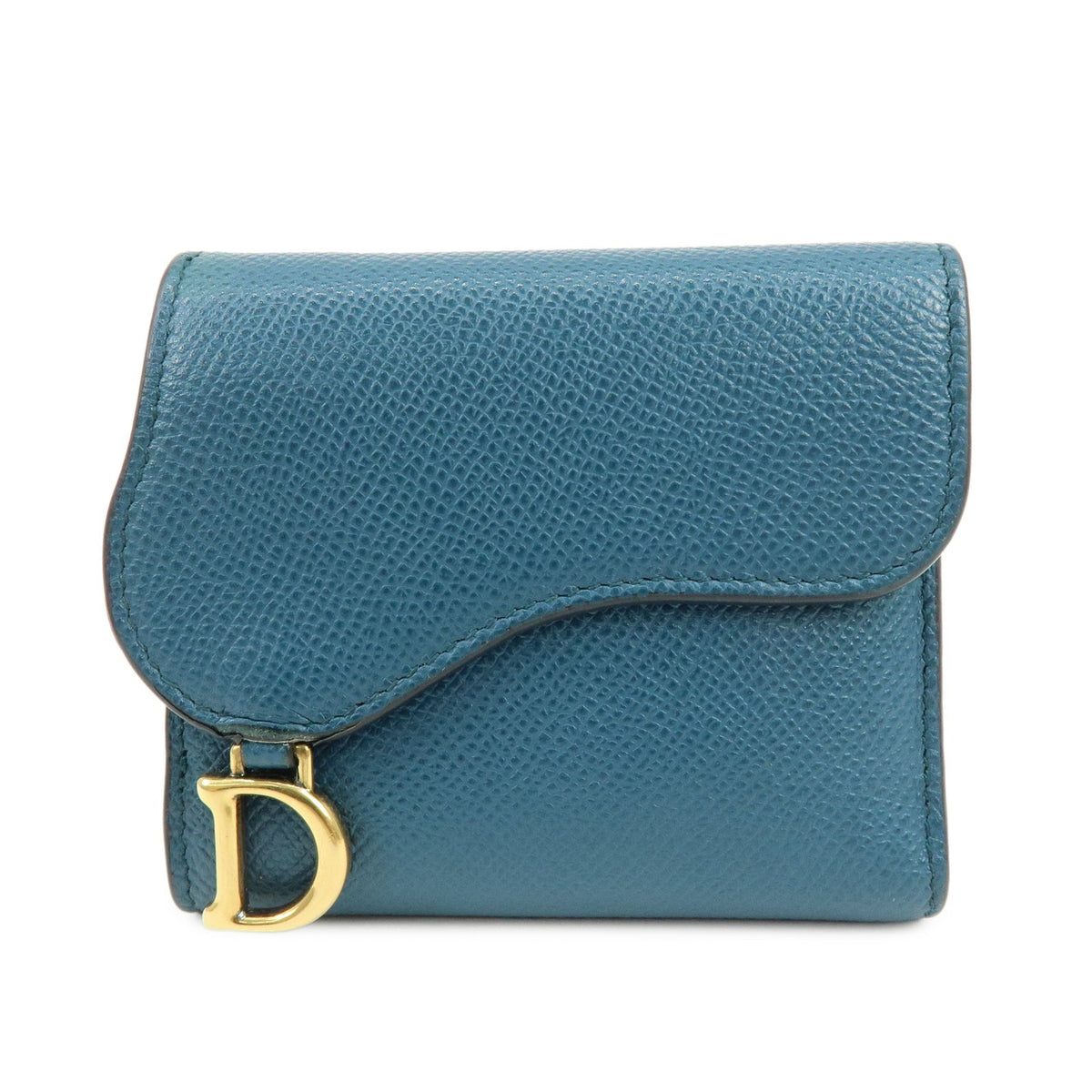Christian Dior Saddle Flap Leather Blue Leather Wallets Accessory (Pre-Owned)