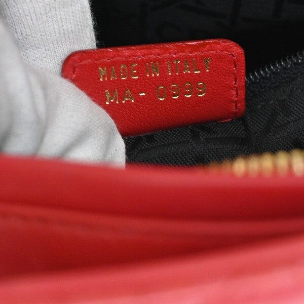 Christian Dior Vintage Lady Dior Cannage Quilt Lambskin Red Leather Bag (Pre-Owned)