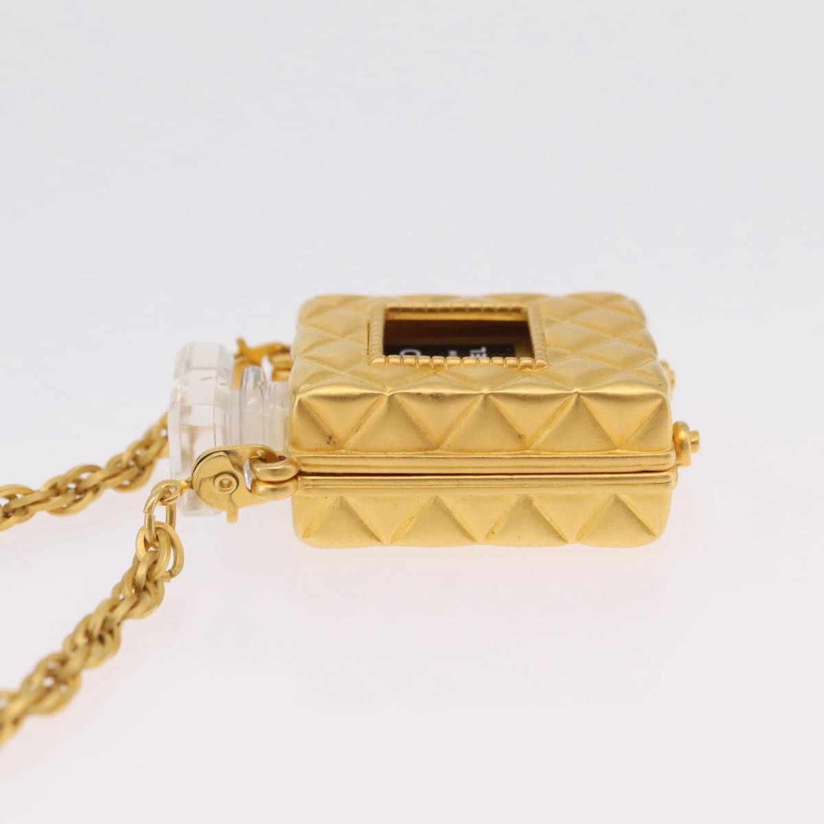 Chanel Cc Perfume Bottle Pendant Chain Long Metal With Crystals And Faux Pearls Gold Metal Necklace Jewelry (Pre-Owned)