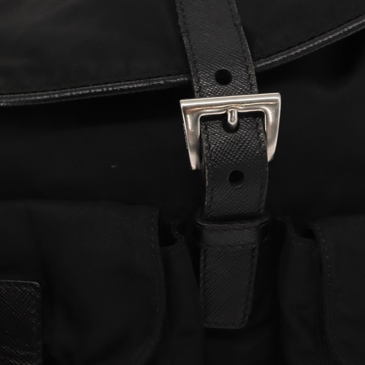 Prada Double Pocket Drawstring Tessuto Black Nylon Shoulder Bag Bag (Pre-Owned)