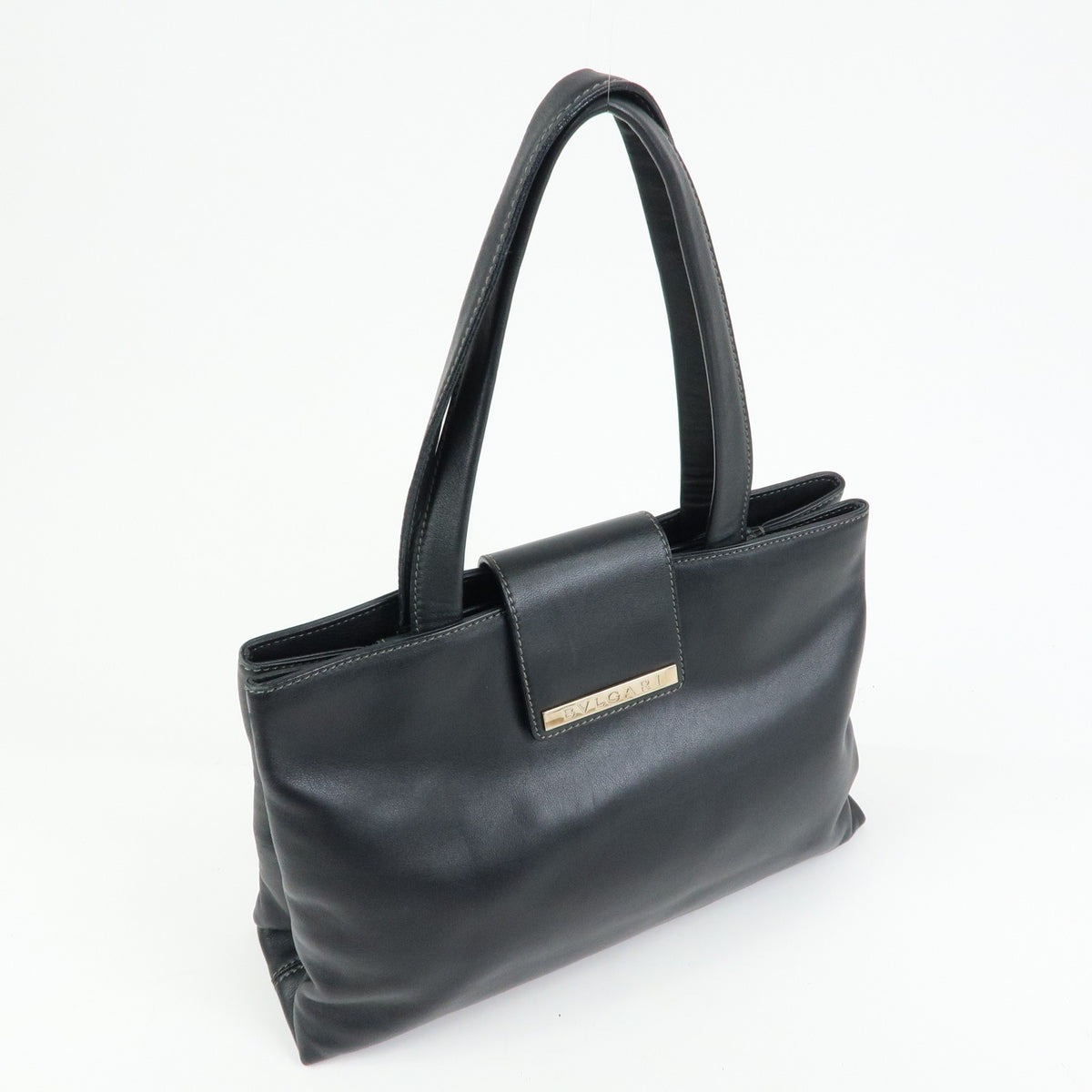 Bvlgari Tote Leather Black Leather Tote Bag Bag (Pre-Owned)