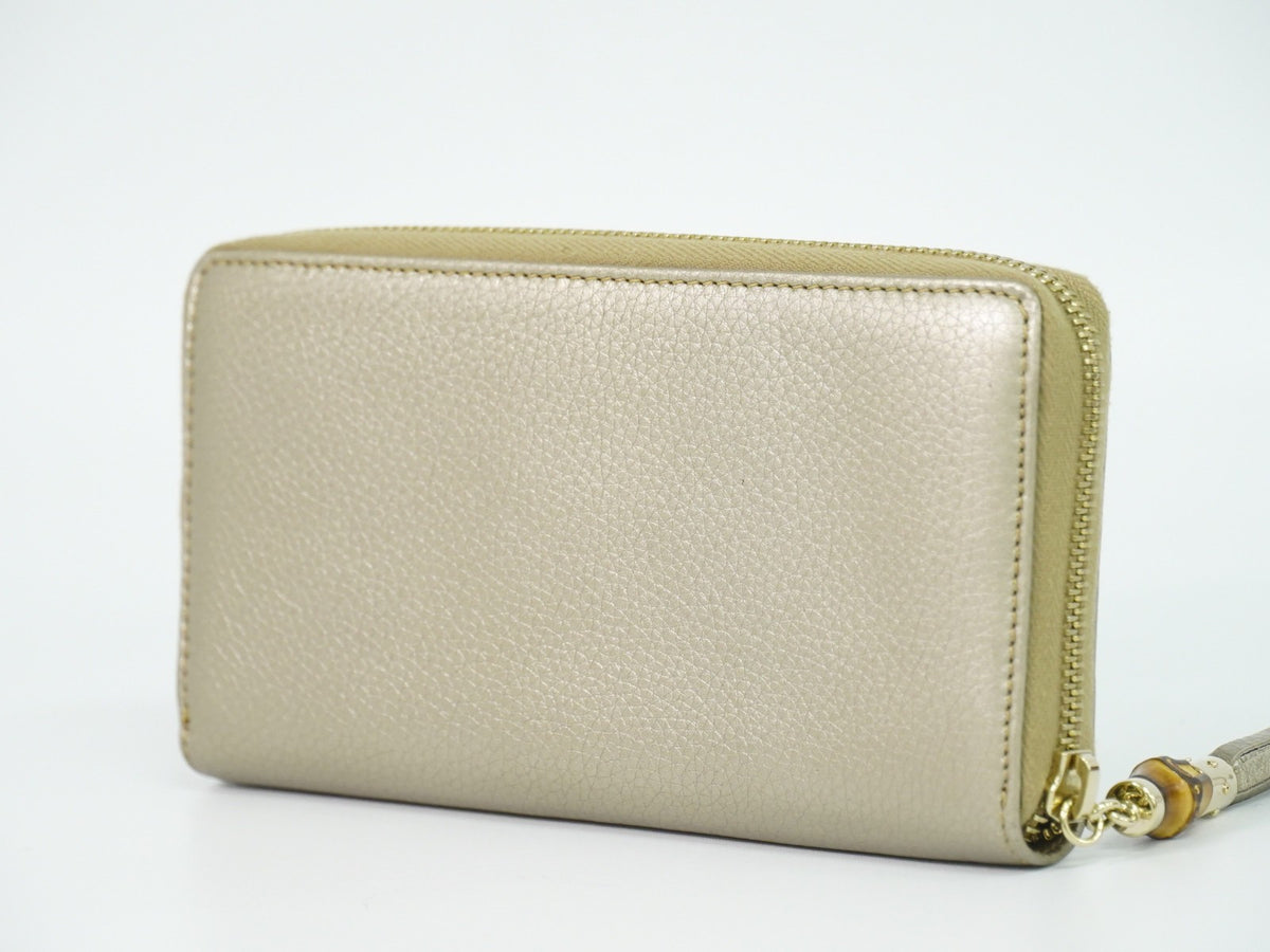 Gucci Bamboo Tassel Zip Leather Gold Leather Wallets Accessory (Pre-Owned)