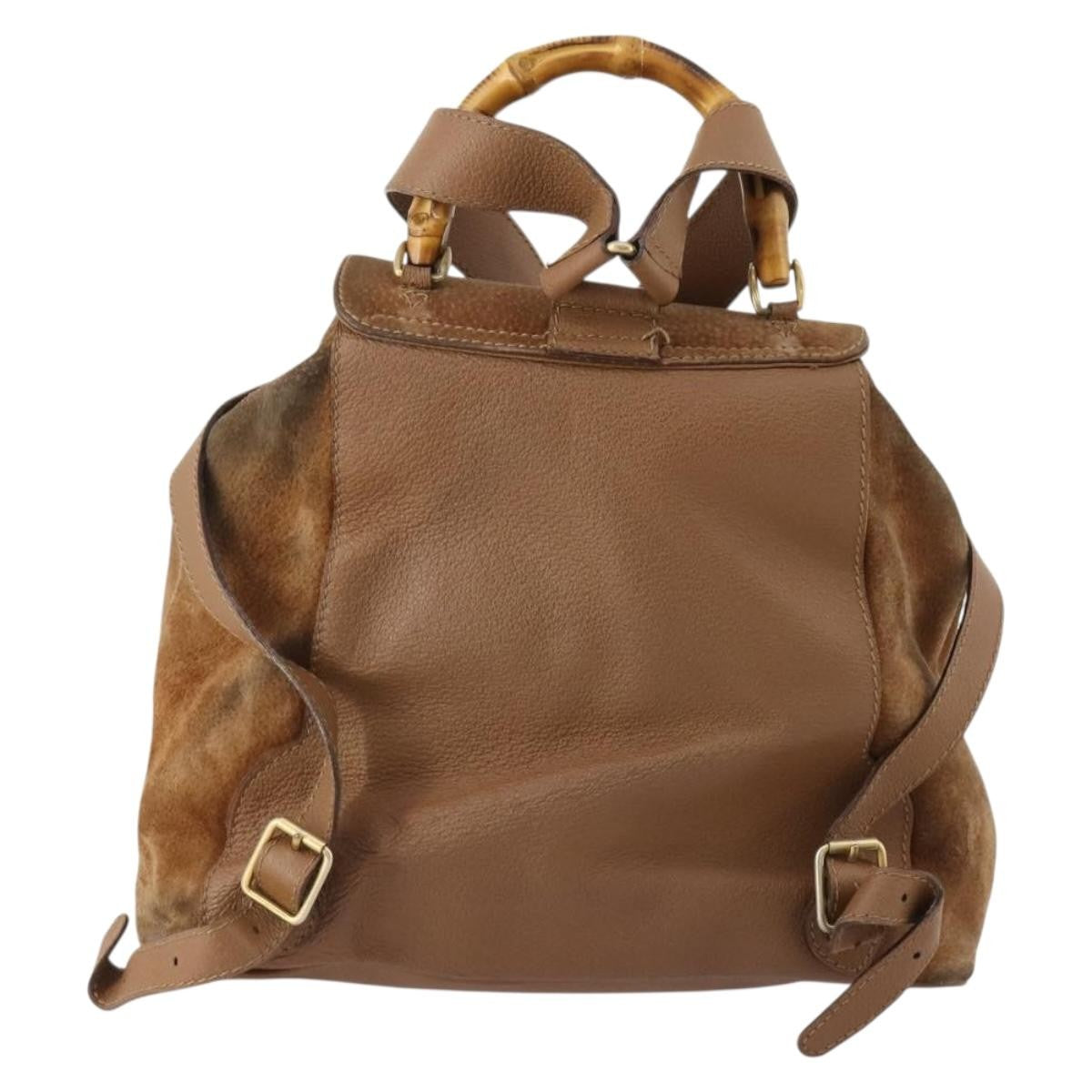 Gucci Vintage Bamboo Suede And Leather Brown Suede Backpack Bag (Pre-Owned)