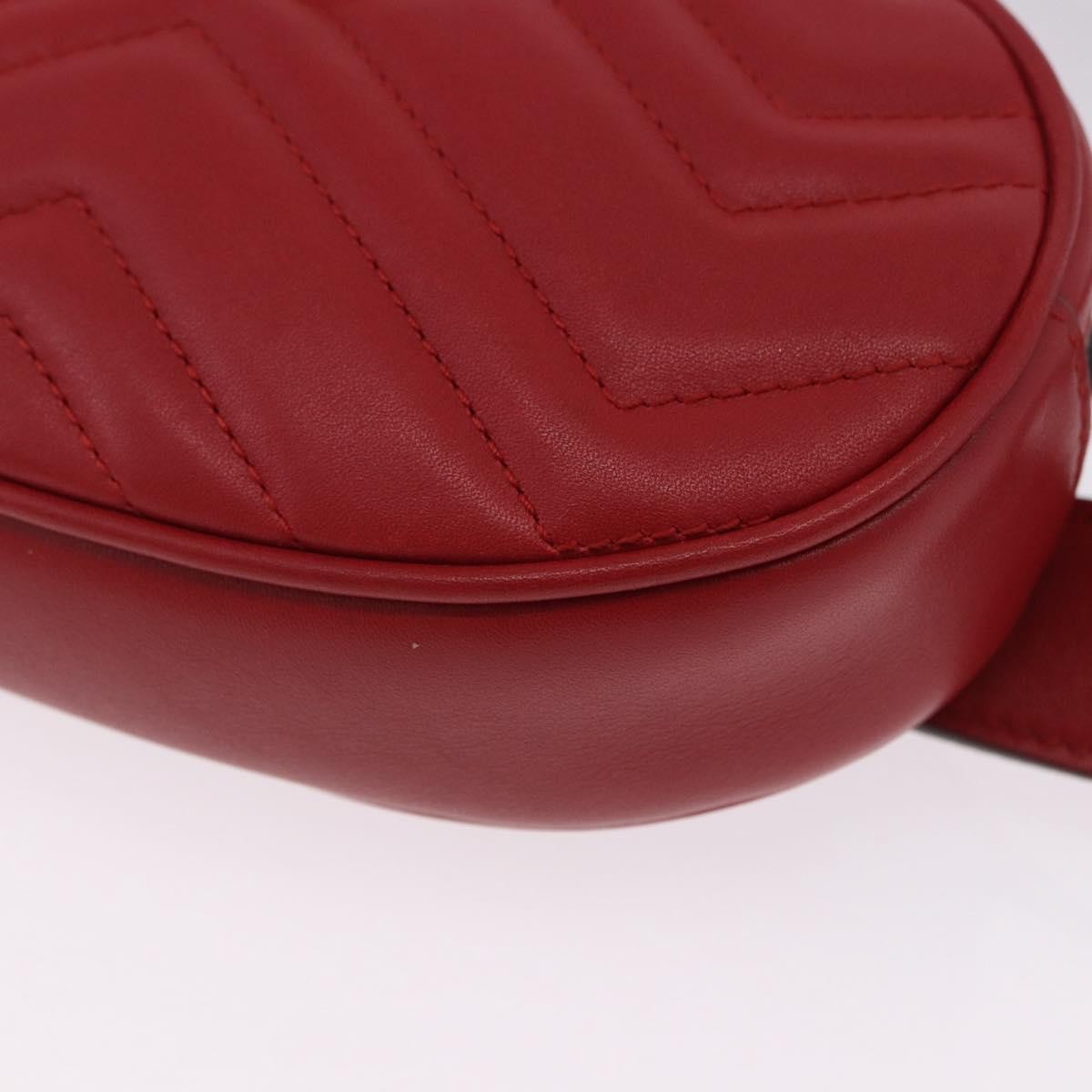 Gucci Gg Marmont Belt Matelasse Leather Red Leather Handbag (Pre-Owned)