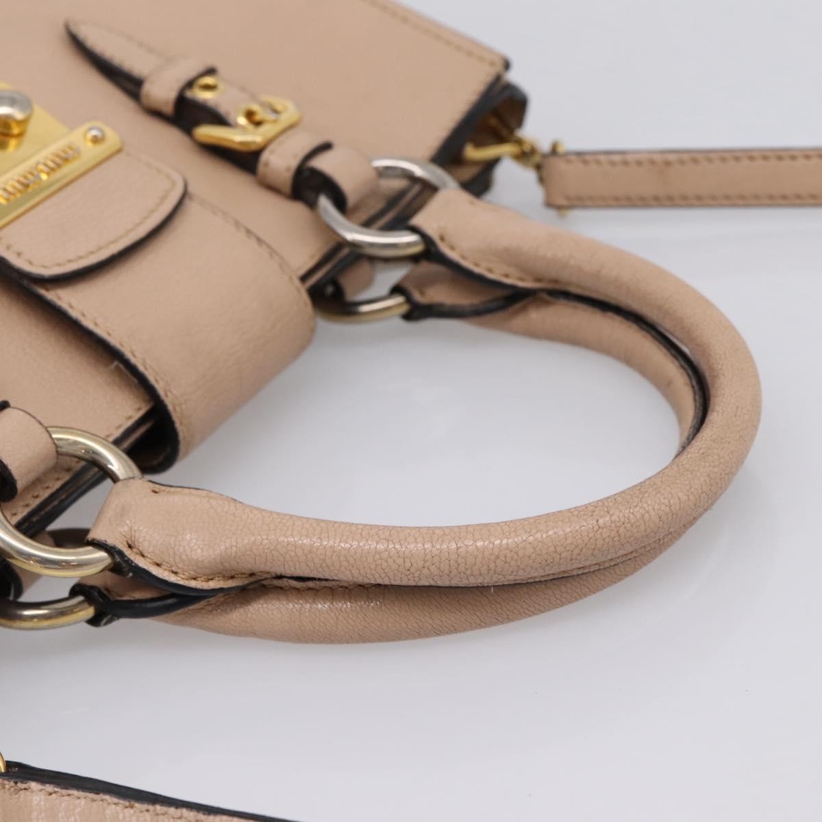 Miu Miu Madras Convertible Lock Leather Beige Leather Tote Bag Bag (Pre-Owned)